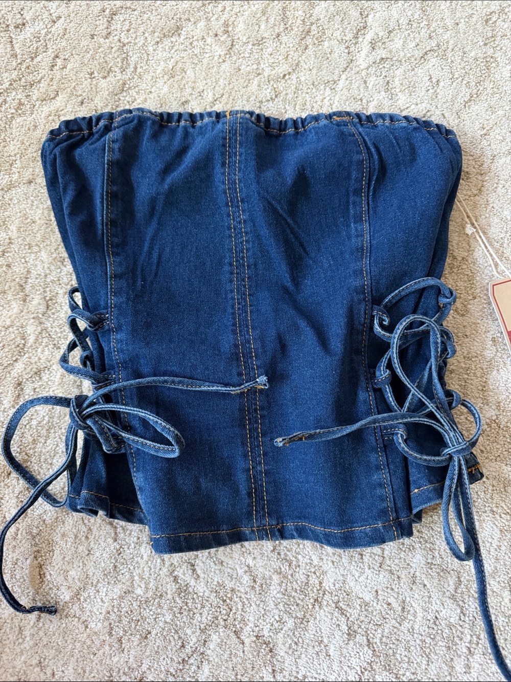 Lone Star. Denim Lace-Up Strapless Corset Top - Dark Blue